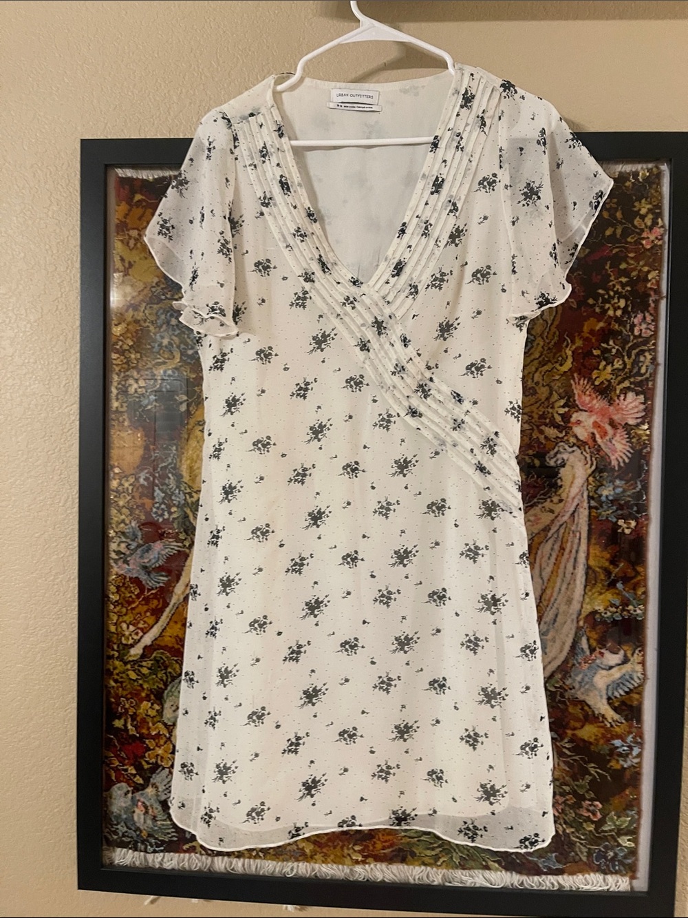 Urban Outfitters White Mini Dress with Black Floral Print